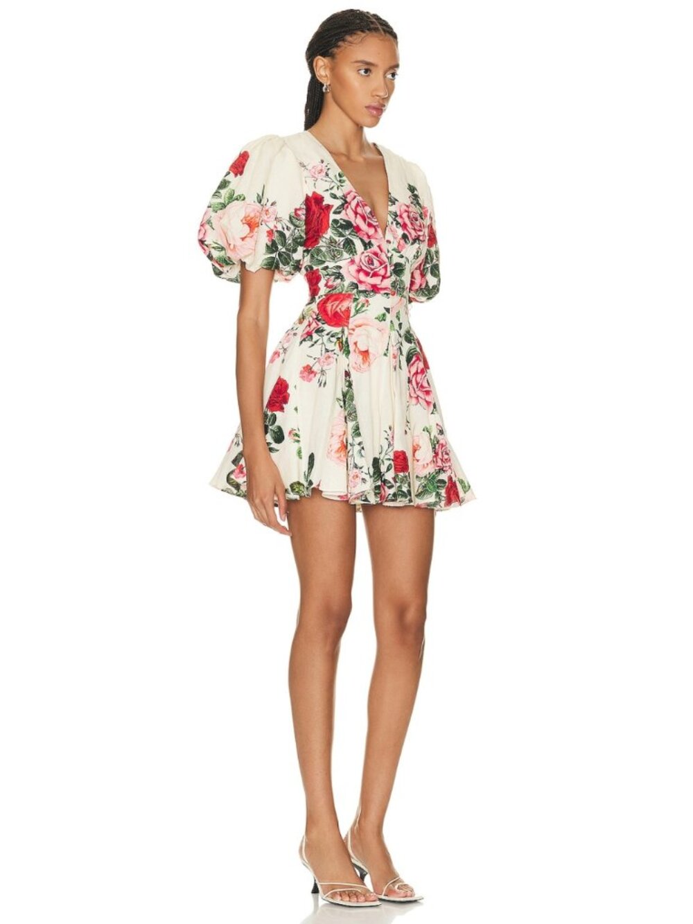 Hemant & Nandita Naaz Floral Skater Mini Dress Cream Red Size Small - Picture 3 of 14